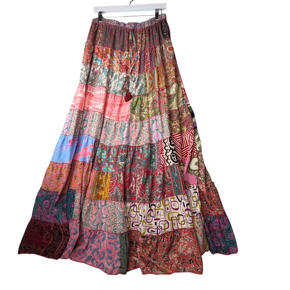 Karma Highway Patchwork Maxi Skirt Boho Hippie Festival Paisley Tiered OS